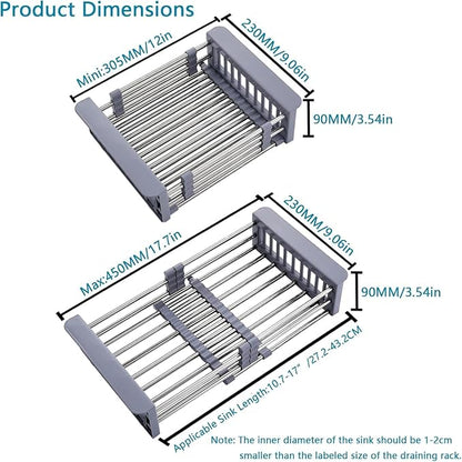 Dish Drying Rack, Over The Sink Dish Drying Rack, Stainless Steel Dish Drainer with Adjustable Arms Holder Functional Kitchen Sink Organizer for Vegetable and Fruit