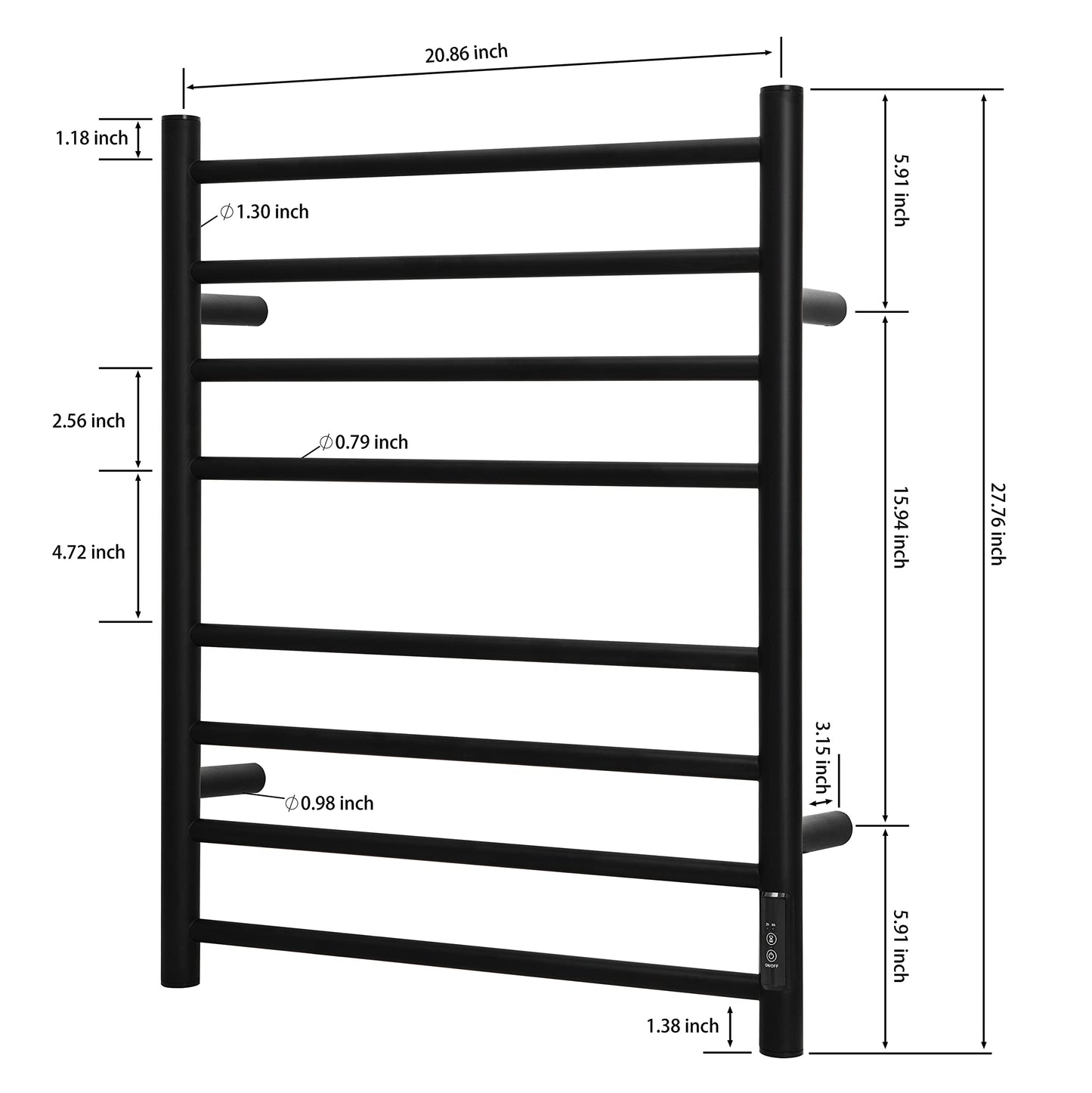 KEG Towel Warmer 8 Bars for Bathroom Freestanding or Wall Mounted Bath Towel Heater Plug-in with Built-in Timer Silver
