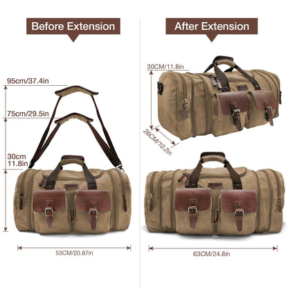 Wildroad 50L Travel Duffel Bag, Expandable Canvas Genuine Leather Duffle Bag Upgraded Overnight Weekender Carry on Bag