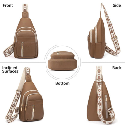 FALAN MULE Small Crossbody Sling Bags Fanny Packs Leather Purses Chest Bag for Women (Khaki)