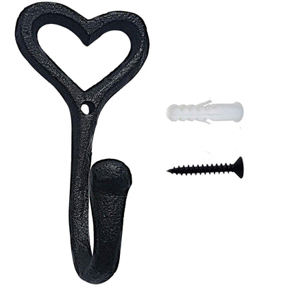 ZEYU Heavy Duty Coat Hooks, 4pcs Cast Iron Love Heart Shape Wall Hooks for Hanging Coats, Black No Rust Hooks for Scarf, Bag, Towel, Key, Cap, Cup, Hat