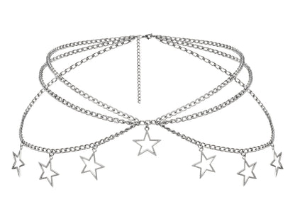 Goth Y2K Star Chain Belt for Women – Adjustable Silver-tone Waist Chain, Punk Emo Grunge Aesthetic Body Jewelry