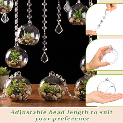 GlikCeil 56 Pcs 3.15'' Hanging Glass Tealight Holder with Clear K9 Crystal Garland Strands and Maple Leaf Pendants Globe Plant Terrariums Glass Orbs for Wedding Party Valentine Decoration