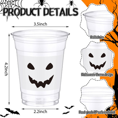 Jingmore 48 Pcs Halloween 12 oz Plastic Cups Ghost Design Disposable Cups for Halloween Party Beer Beverage Ice Cream Snacks