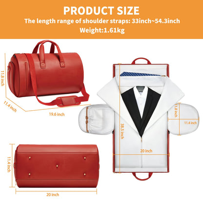 Leather Garment Bag Women, Carry on Garment Bag for Travel Convertible Garment Duffel Bag 2 in 1 Waterproof Foldable Travel Suit Bag Weekender Bag with Shoe Pouch