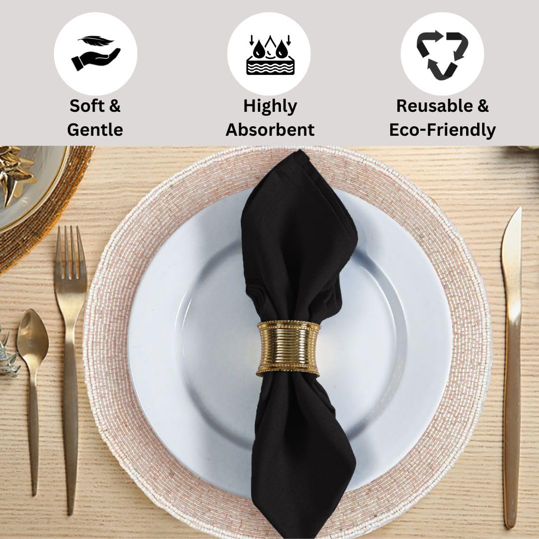 WEAVOO 100% Cotton Dinner Napkins Set of 12 - Soft Absorbent Durable Washable Table Napkins - for Dining Weddings Parties Restaurants Holidays Easter Everyday Use - 18x18 inch Cloth Napkins Black