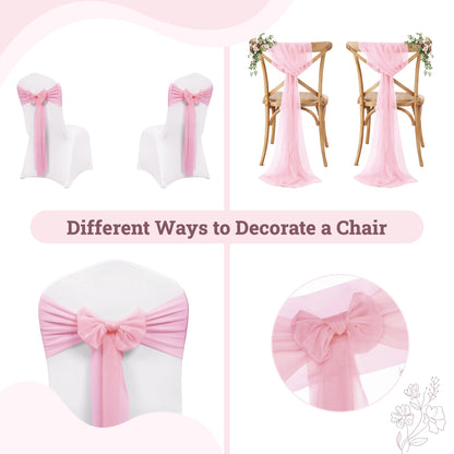 VDS Pack of 50, Blush Pink, Sheer Chiffon Chair Sashes Bows Chair Cover Back Tie Ribbon for Wedding Birthday Baby Shower Engagement Ceremony Event Party Banquet Restaurant Dining Chair Decoration