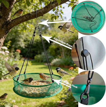 Seed Catcher for Bird Feeders, 20'' Bird Feeders for Outdoors Hanging, Birds Feeder Seed Catcher Tray with Adjustable Hanging Hoop for Outdoor Garden Accessories