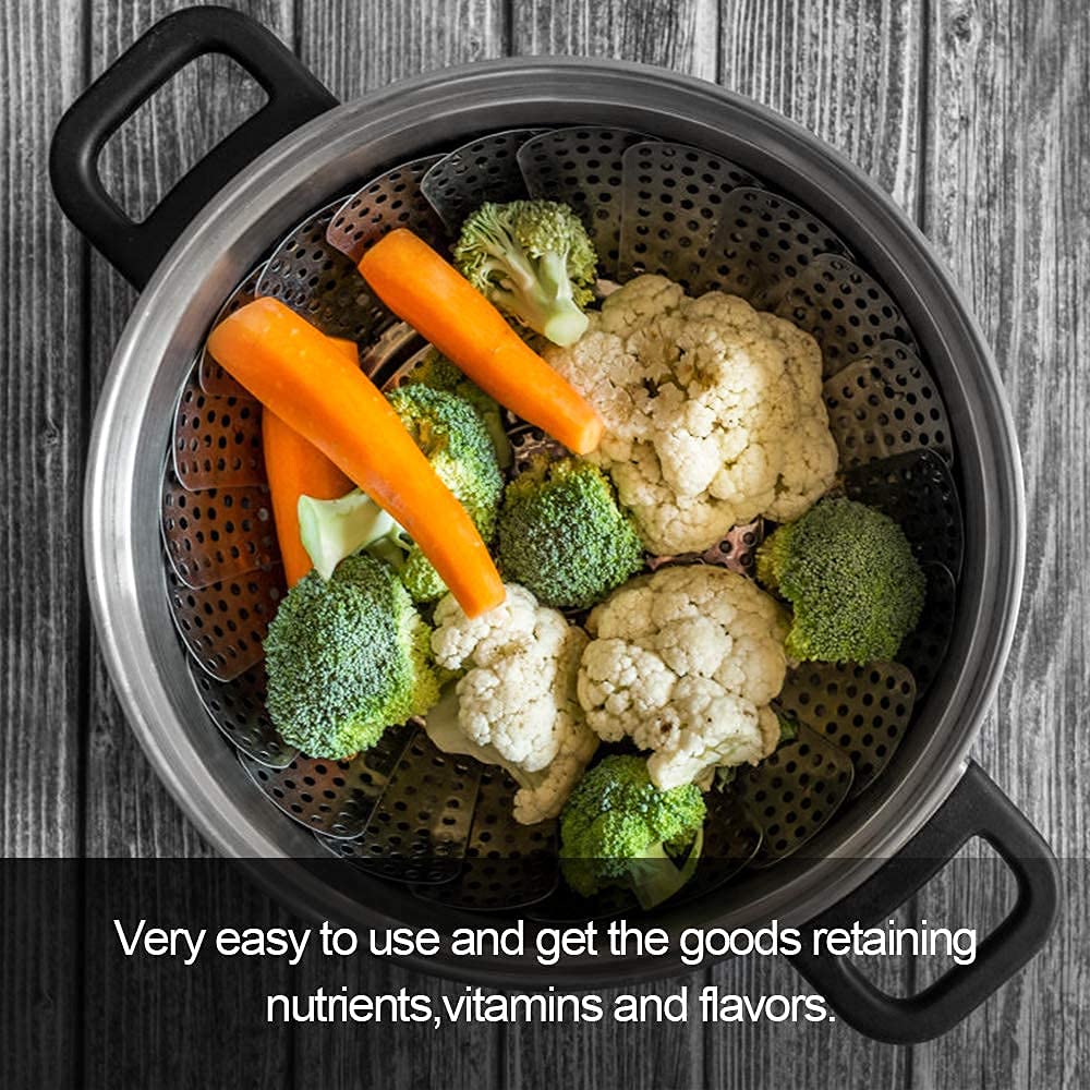Sayfine Vegetable Steamer Basket, Premium Stainless Steel Veggie Steamer Basket for cooking - Folding Expandable Steamers to Fits Various Size Pot (Large(6" to 10.5")