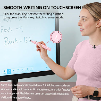 Norwii N21 Bluetooth Presentation Clicker with Telescopic Teaching Pointer, Presentation Remote with Retractable Stick for PowerPiont, Wireless Presenter, Slide Advancer - Pink