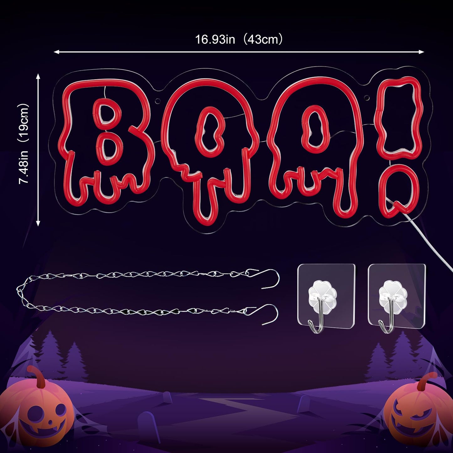 FITNATE BOO Neon Sign, Dimmable Spooky Haunted Mansion Decor LED Neon Signs, Red BOO Neon Light Up Sign for Haunted House Man Cave Bar Party Christmas Decor