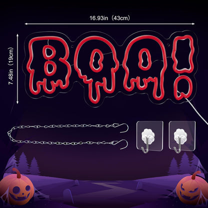 FITNATE BOO Neon Sign, Dimmable Spooky Haunted Mansion Decor LED Neon Signs, Red BOO Neon Light Up Sign for Haunted House Man Cave Bar Party Christmas Decor