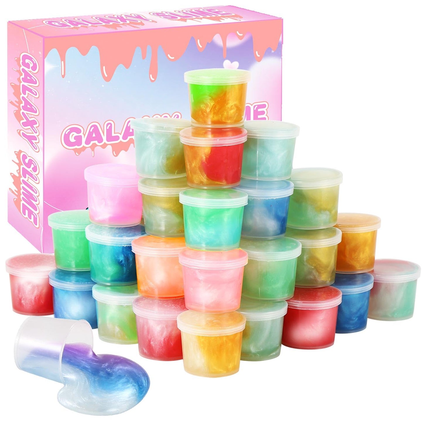 Galaxy Slime Party Favors 30 Pack, Stretchy, Non-Sticky, Non-Mess Party Favors Fidget Toy for Girls and Boys Christmas Stocking Stuffers - Valentine Kids Slime, Classroom Reward