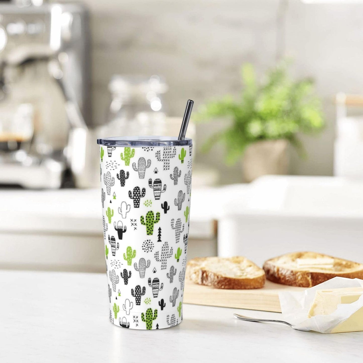 JASROTAO Cute Cacti Tumbler with Straw, Green Cactus 20oz Stainless Steel Vacuum Insulated Coffee Cup Travel Mug, Leakproof Lid, Souvenir for Women Men (Halloween, Birthday, Christmas)