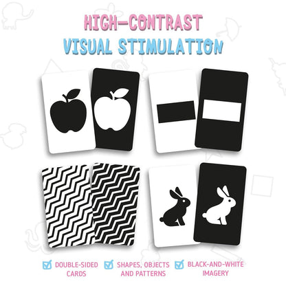 Merka Newborn Toys & Sensory Flash Cards for Babies - High Contrast Baby Cards - 50-Pack Paper, 2.4 in x 4.2 in, Black & White - Visual Stimulation & Brain Development for 0-3 Months