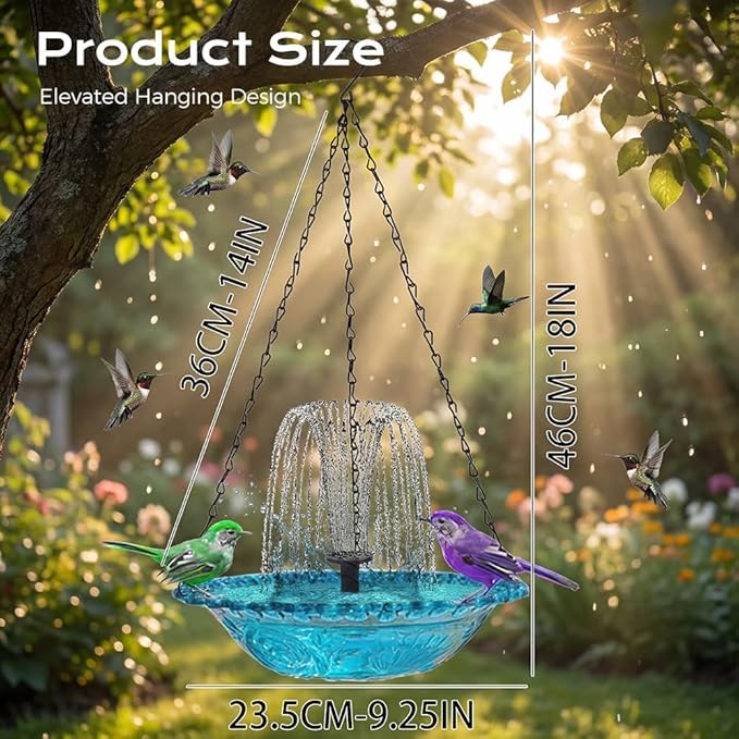Solar Hanging Bird Bath with Fountain Cascade, Solar Powered Cascade Hanging Bird Bath Fountain with Solars Pump,for Outdoor and Gardens (Pink)