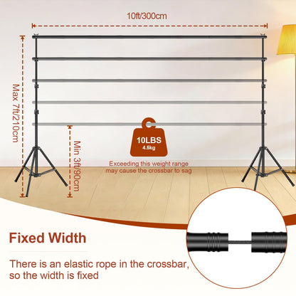 Qoolfoto Backdrop Stand 10x7ft(WxH), Photo Studio Adjustable Background Stand Support System Kit with 8 Crossbars, 8 Clamps and Carrying Bag for Parties, Wedding, Photography, Decoration