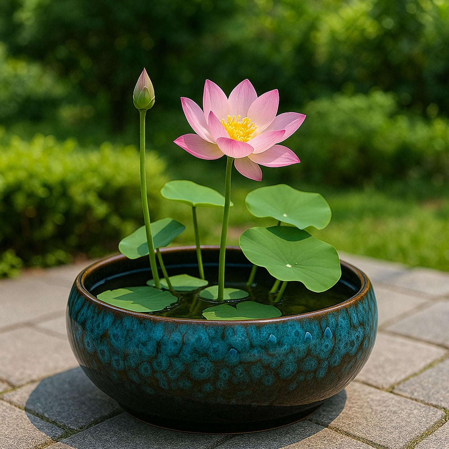 Oncpcare Lotus Bowl Planter – Ceramic Water Plant Pot Sacred Bonsai Bowl Lotus Flower, Shallow Glazed Vase for Lotus Seeds, Bonsai, Succulents, Hydroponic Plants (Blue)