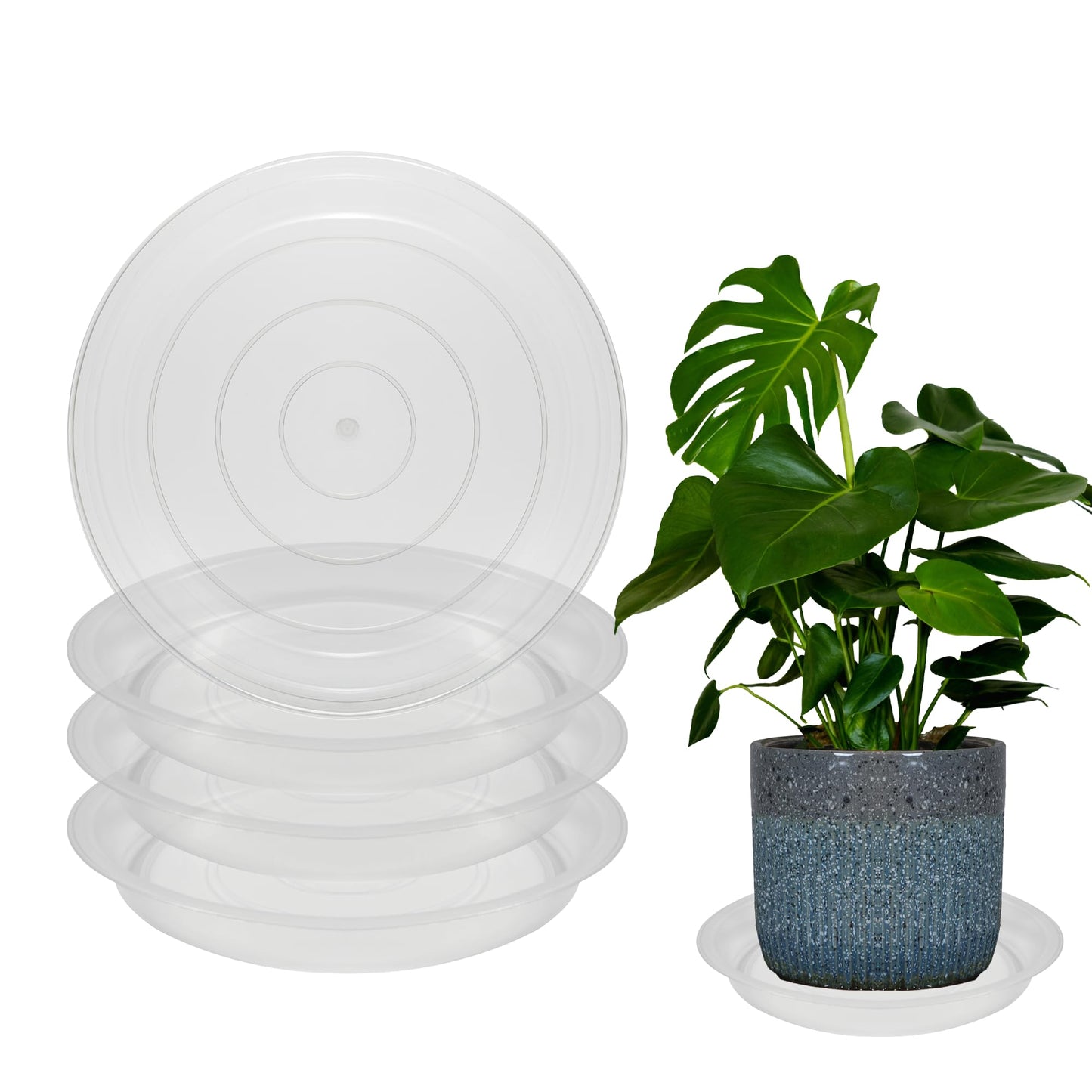 TNTIWQ 4 Pack 14 Inch Round Plant Saucers for Less 12 Inch Pot Indoors Outdoors Plant Trays for Pots Planter Saucer Plastic Drip Tray Planter Water Tray (Clear, 13.8"(4pcs))