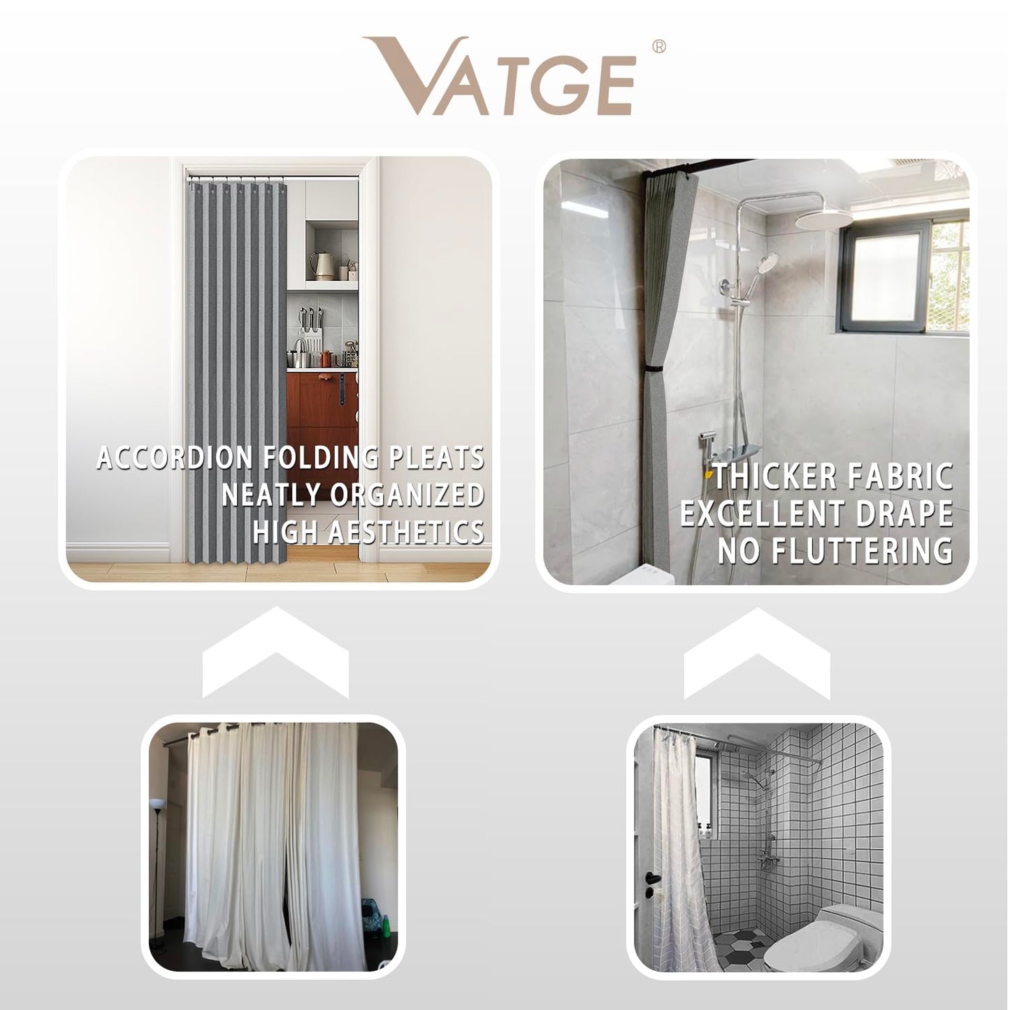 Vatge Closet Curtain for Open Closet, Pleated Folding Curtains for Doorway, Privacy Room Divider for Separation,1 Panel with Tieback, W39 x L78, Grey