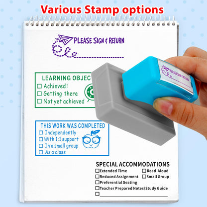 Please Sign and Return Stamp - Self Inking Teacher Stamp for Classroom, Homeschool Grading Tool, Purple Ink - Professional Parent Communication, Teacher Supplies for Elementary Middle School