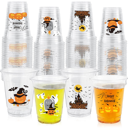 50 Pcs 12OZ Halloween Cups,Halloween Plastic Cups Party Decorations Disposable Clear Pumpkin Bat Ghost Plastic Cups Juice Soda Beverage Halloween Party Favors For Halloween Themed Birthdays Supplies