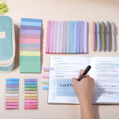 KOUDGY 49Pcs Book Annotation Kit - Aesthetic School Supplies with Cute Pen Case Highlighters Gel Pens and Marker, Sheets Transparent Index Tabs Sticky Notes Bible Study Supplies(Light Blue)