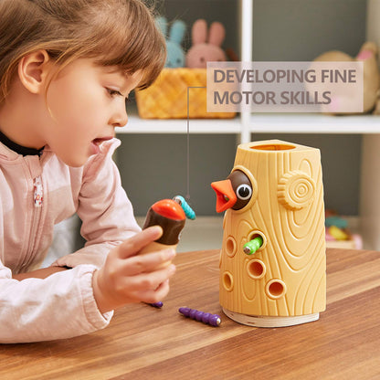 TOP BRIGHT Montessori Toys for 2 Year Old Girl Boy, Fine Motor Skills Toddler Sensory Toys Age 2-4, Woodpecker Worm Toy Magnetic Bird Feeding Game