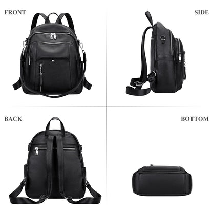 ALTOSY Fashion Genuine Leather Backpack Purse for Women Shoulder Bag Casual Daypack Medium(S9 Black New)