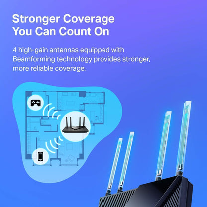 TP-Link AX1800 WiFi 6 Router V4 (Archer AX21) – Dual Band Wireless Internet, Gigabit, Easy Mesh, Works with Alexa - A Certified for Humans Device, Free Expert Support