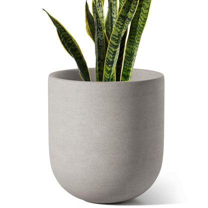 LE TAUCI 10 Inch Plant Pot, Ceramic Pots for Plants with Drainage Hole and Rubber Plug, Plant Pots Indoor for Home Garden Patio Office, Cylinder Flower Planter Pot, Neutral Gray
