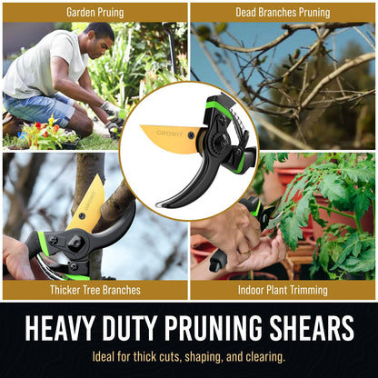 8.5" Professional Bypass Pruning Shears & Gardening Scissors Set - Super Sharp Premium Garden Shears | Pruning Shears For Gardening, Garden Hedge Clippers Handheld Pruners - Garden Scissors