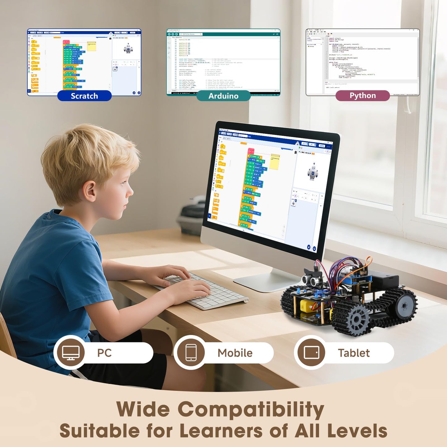 Robotics Kit for Kids Ages 8–12, Smart Robot Tank Car Compatible with Arduino & Scratch & Python, STEM Toys for Boys Ages 8–12, App & Remote Control, Birthday Coding Gift for Boys, Girls and Adults