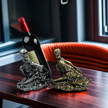 PDNPDN Gothic Skull Decorated Wine Bottle Rack, Halloween countertop Small Wine Rack, Room Emotional Decoration (Silvery)