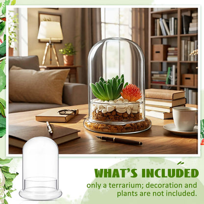 Perthlin 2 Pcs 4.7 x 6.3 Inch Glass Terrarium Clear Terrarium Planter Container Glass Dome Cloche with Airhole and Base for Plant Flower Home Tabletop Display Centerpiece, Plants Not Included