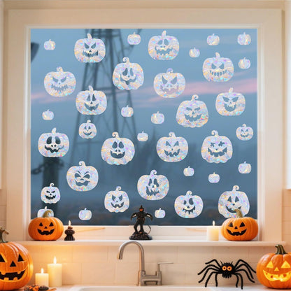 Pumpkin Window Cling Halloween Window Clings Static Clings for Glasss Windows Sun Catcher Rainbow Stickers Ainti Collision Windows Decals for Bird Strike Halloween Decorations