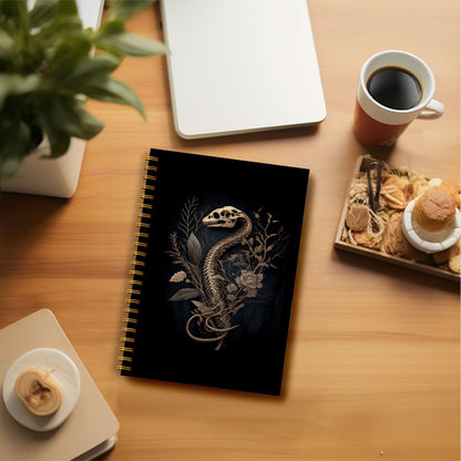 Guymn Snake Skull Spiral Journal Notebook - Goth Golden Snake Head Skeleton Notebook 5.5×8.3, Snake Gifts Spiral Notebook Journal with 164 Pages, Punk Dark Witchy Gifts