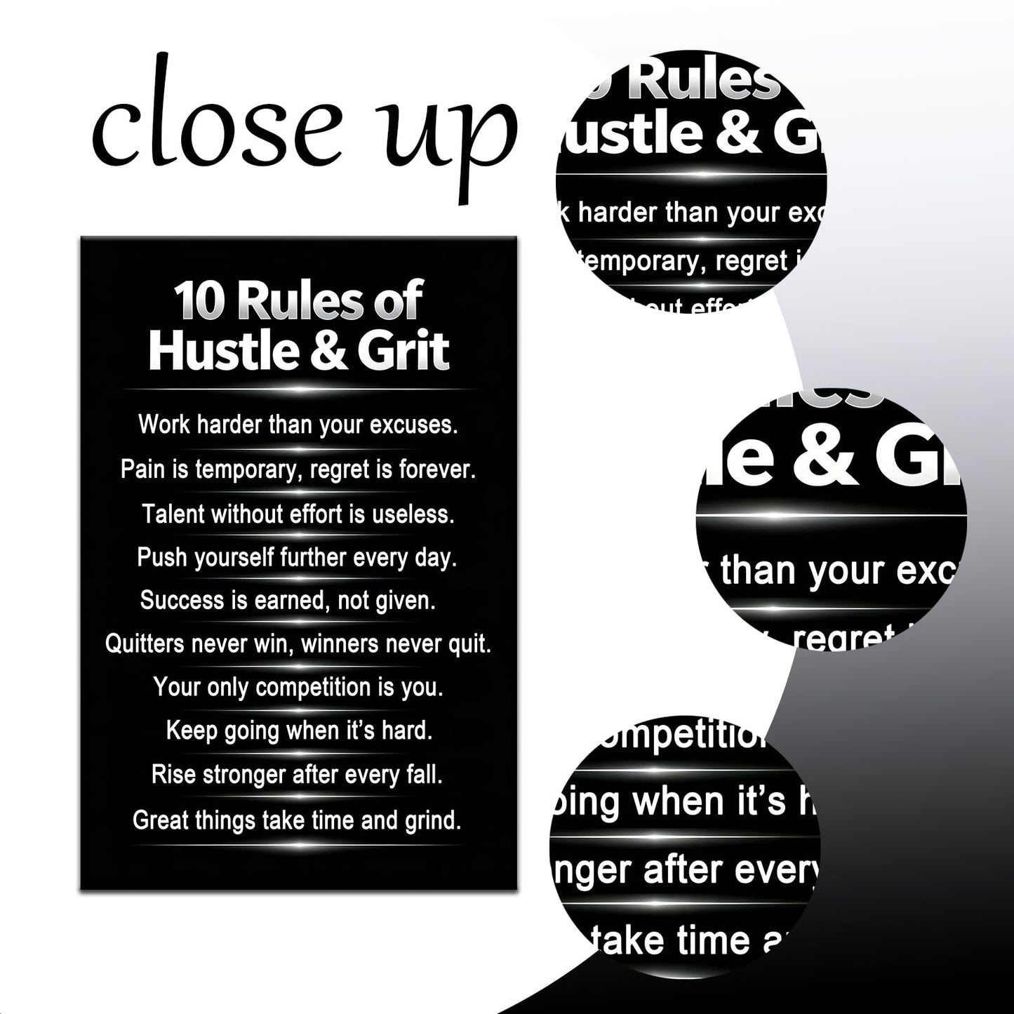 PSYYSP Motivational Wall Art 10 Rules Of Hustle And Grit Inspirational Posters Canvas Decor Inner Framed Entrepreneur Mindset Positive Quotes Painting For Home Office Gym 18x12 Inch