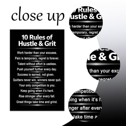 PSYYSP Motivational Wall Art 10 Rules Of Hustle And Grit Inspirational Posters Canvas Decor Inner Framed Entrepreneur Mindset Positive Quotes Painting For Home Office Gym 18x12 Inch