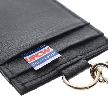 Union Made Leather Badge Holder - USA Manufactured Heavy Duty Four Pocket ID Badge Wallet with Lanyard by Specialist ID