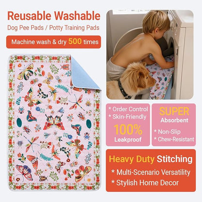 Pink Washable Pee Pads for Dogs and Cats, 2 Pack 48"x36" Large Absorbent Reusable Puppy Pads for Potty Training, Waterproof Non-Slip Leakproof Whelping Pet Mat for Crate, Playpen, Kennel & Floors