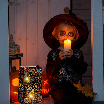 24 Pcs Halloween Day of The Dead Luminary Bags Paper Treat Bags Black Dia de Muertos Flame Resistant Candle Bags Goodie Present Wrap Bags for Halloween Party Favors Supplies
