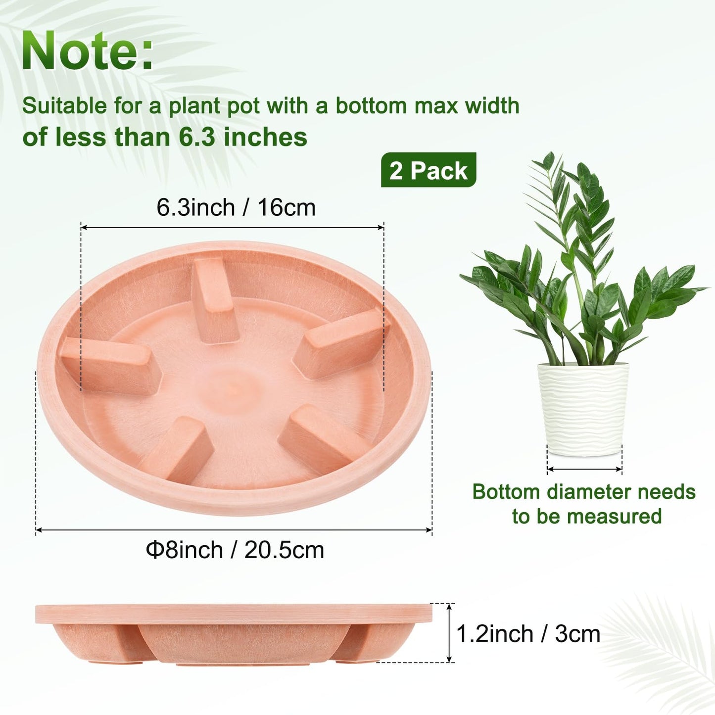 M METERXITY 2-Pack Plant Saucers, 8 Inch OD Anti-Rot Root Resin Flower Pot Plant Saucers for Indoor/Outdoor, Flowerpot Drip Tray [6.3 Inch ID, Red Pottery]
