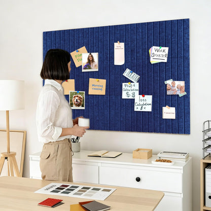 15 Pack Felt Bulletin Board, 35" x 59" Large Royal Blue Pinboard with 30 Push Pins, Felt Pin Board, Self-Adhesive Cork Board Tiles for Home, Office Walls, School Classroom Message Photos Display