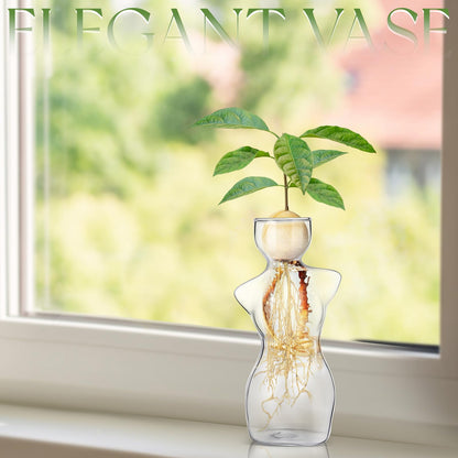 Avocado Propagation Vases for Plants Glass Flower Elegant Female Silhouette Avocado Growing Arrangements Art Vases for Seed Starting Water Rooting Home Decor Bulbs Plant Cuttings