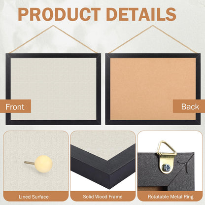 Teling 9 Pack Wood Bulletin Boards with Linen 12''x 16'' Cork Board for Walls with 90 Pushpin Decorative Wood Framed Display for School Office Home Decor (Black)
