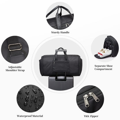 S-ZONE 50L Convertible Travel Garment Bag Carry on Garment Duffel Bag for Men Women 2 in 1 Hanging Suitcase Suit Business Travel Bag, Black
