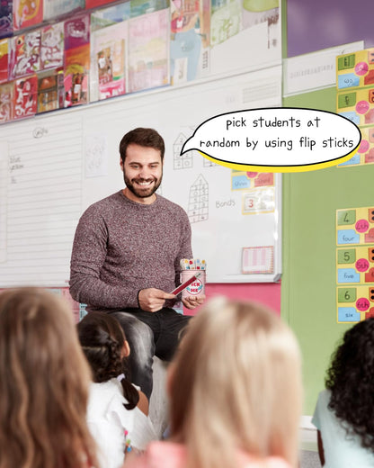 Flip Name Sticks with Metal Box and Sticker, 36Pcs Talking Flip Name Sticks for Classroom Management, Teacher Essentials Student Educational and Learning Activities (Pencil)
