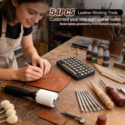 Leather Working Kit with Cowhide and Paint Set