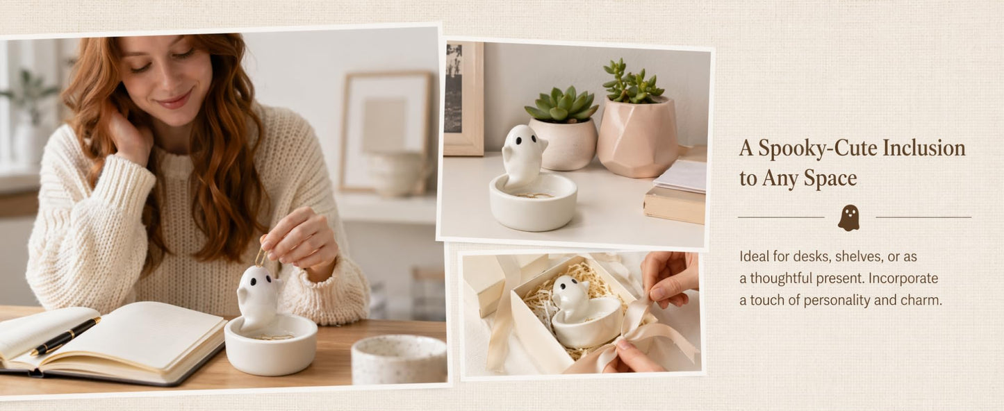 Auxillerron Ceramic Ghost Tealight Candle Holder, Cute Spooky Room Decor for Desk and Nightstand, Kawaii Witchy Aesthetic Small Votive Stand